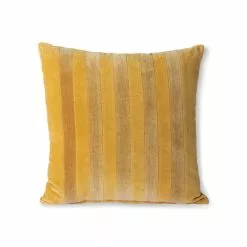 HKliving Gestreept Velvet Kussen - Oker/goud 45x45cm