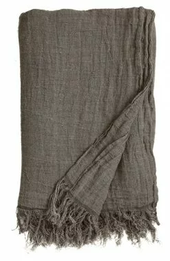 Nordal Bedsprei Met Franjes Linnen - Grijs/bruin